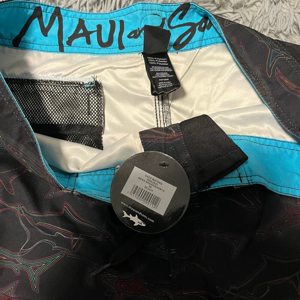 New with Tags Maui and Sons Shark Board Shorts Swim Retro Men’s 34 - Picture 8 of 11